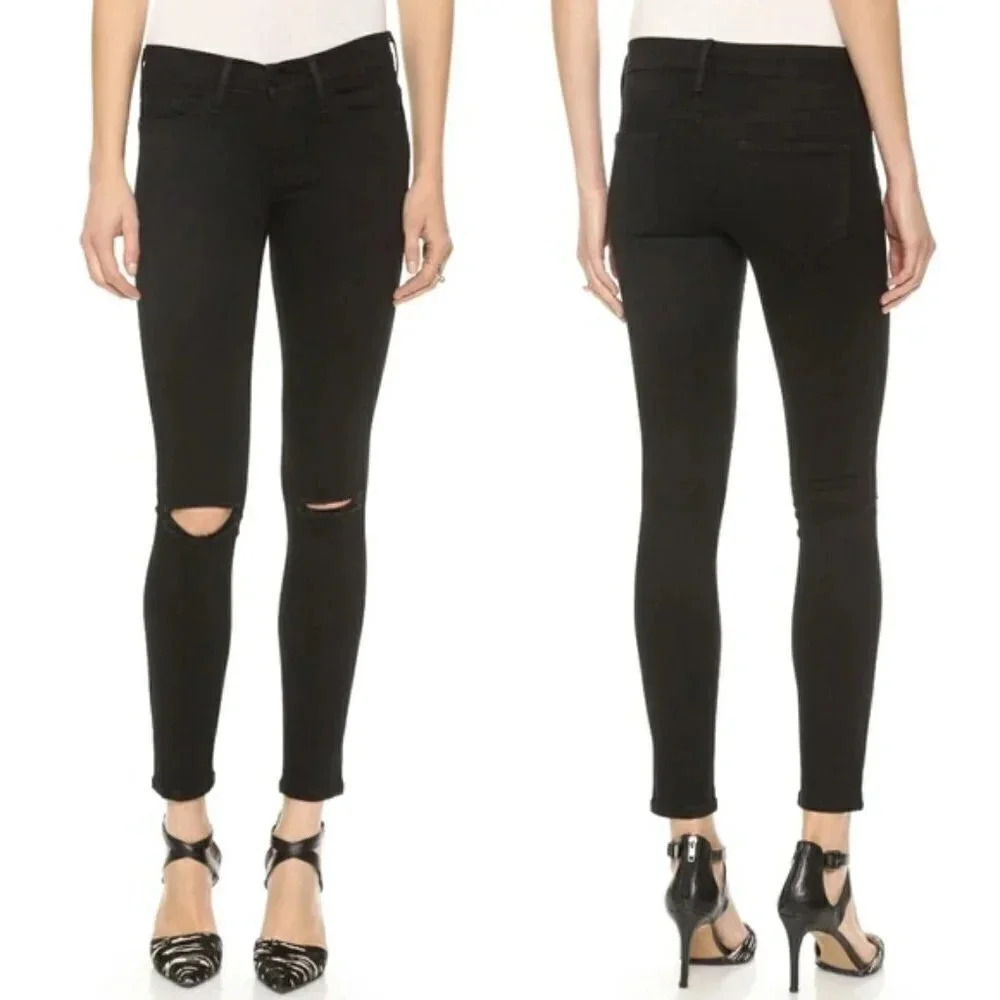 Frame Le Skinny De Jeanne  Ribbed Jeans In Dark Wash